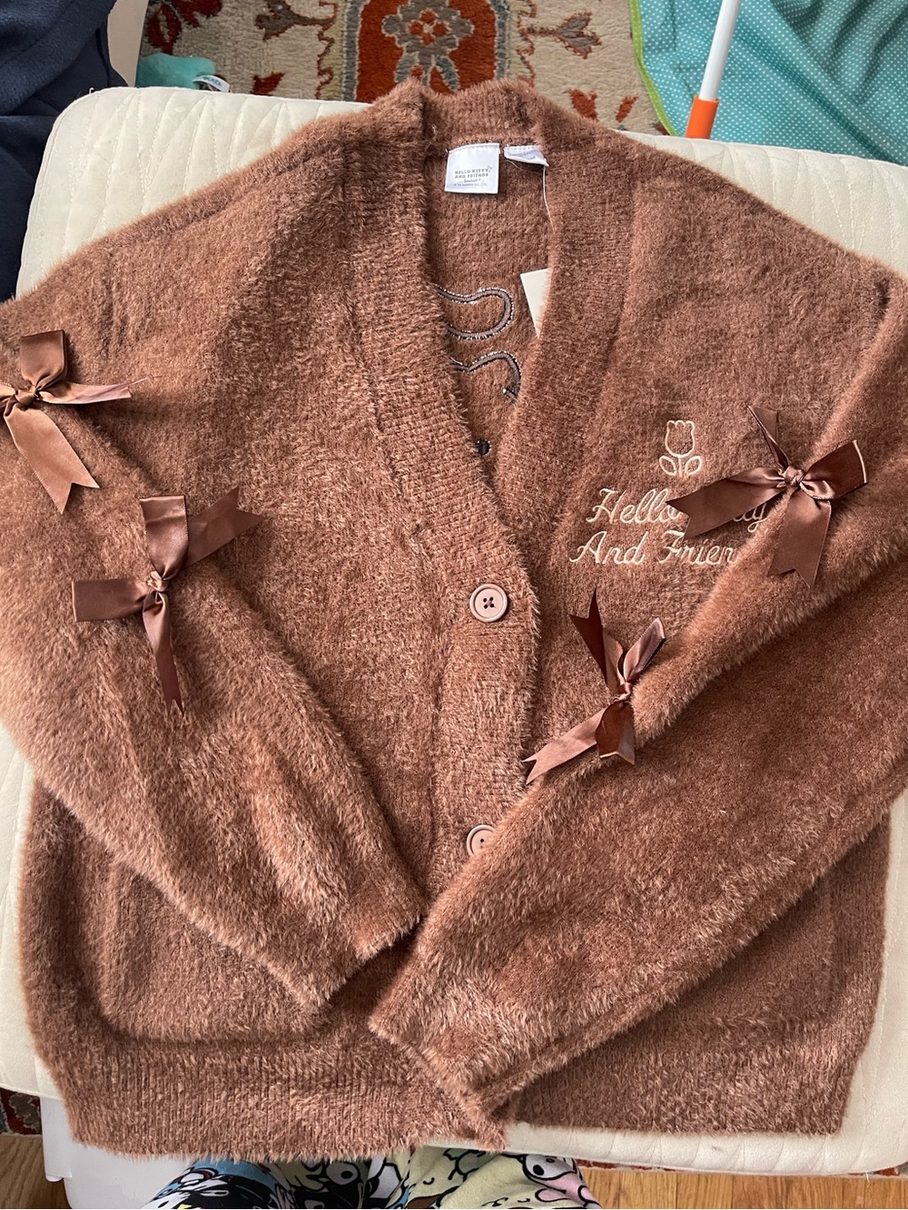 Hello Kitty Brown Bow Accent Plush Cardigan